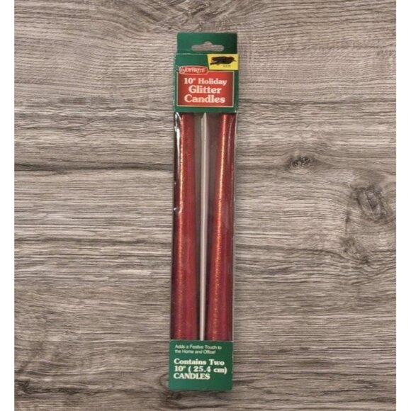 NOS Candles Glitter Taper Joy Brite Holiday Christmas Red 10" Vtg Set Of 2 - Picture 1 of 13